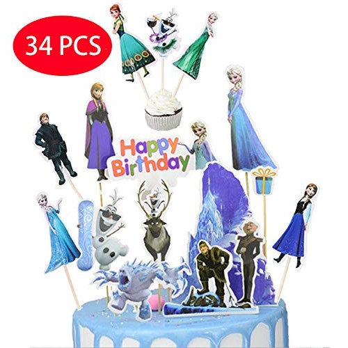34Pcs Frozener Birthday Cake Topper And Cupcake Toppers - 10Pcs