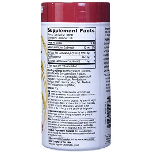 Weider Red Yeast Rice Plus 1200 Mg Dietary Supplement 240 Tablet