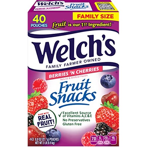 Welchs Fruit Snacks, Berries N Cherries, Gluten Free, Bulk Pac...