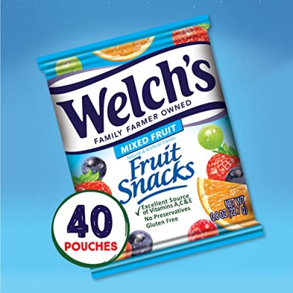 Welchs Fruit Snacks, Mixed Fruit, Gluten Free, Bulk Pack, 0.9 O