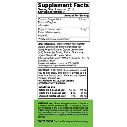 Wellements Organic Gripe Water, 4 Fl Oz, Eases Babys Stomach Di