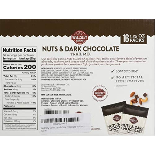 Wellsley Farms Nut &Amp; Dark Chocolate Trail Mix 16Count 1.25 Oz Ne