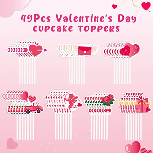 Valentines Cupcake Toppers - 49 Pcs Valentines Day Cupcake Decor