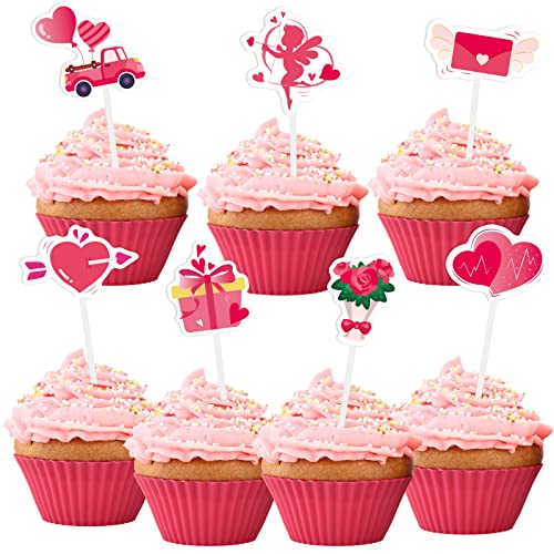 Valentines Cupcake Toppers - 49 Pcs Valentines Day Cupcake Decor