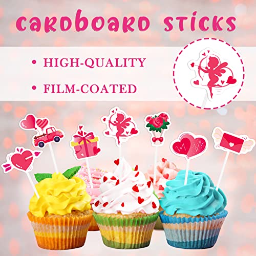 Valentines Cupcake Toppers - 49 Pcs Valentines Day Cupcake Decor