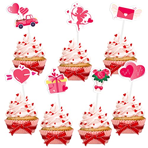 Valentines Cupcake Toppers - 49 Pcs Valentines Day Cupcake Decor