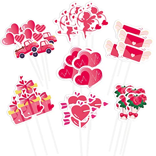 Valentines Cupcake Toppers - 49 Pcs Valentines Day Cupcake Decor
