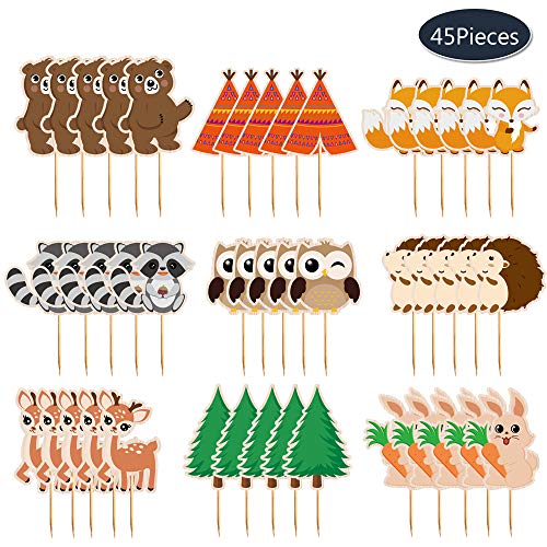 Wernnsai Woodland Creatures Cupcake Toppers - 45 Pcs Cute Forest