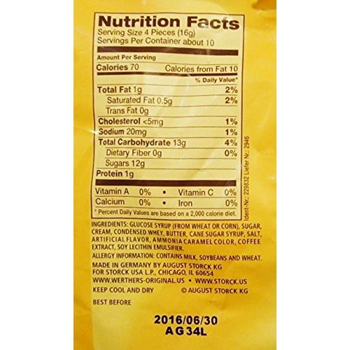 Werthers Original Caramel Coffee Hard Candies 70 Calories Per S