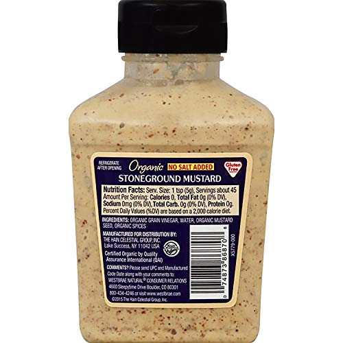 Westbrae Natural Stoneground Mustard, No Salt Added, 8 Ounce Bot