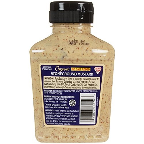 Westbrae Organic Stoneground Mustard No Salt Added, 8 Ounce