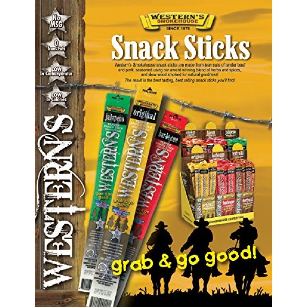 Westerns Smokehouse Meat Sticks Variety Pack of 20 - Pork and B...
