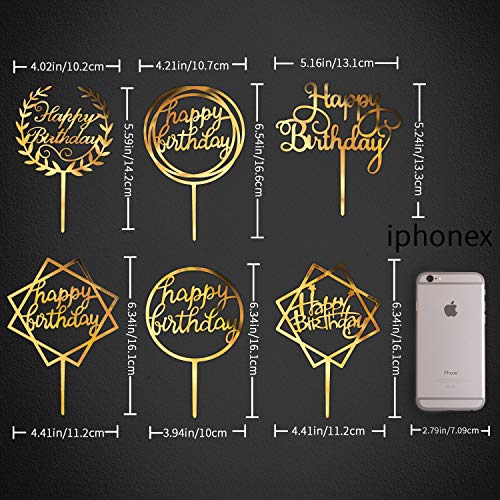 Whaline 6 Pack Happy Birthday Cake Topper Acrylic Cupcake Topper
