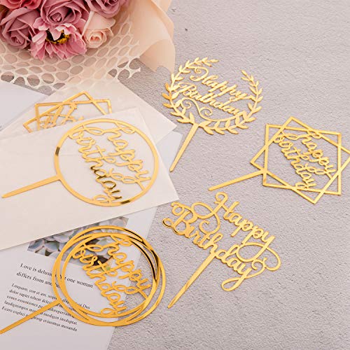 Whaline 6 Pack Happy Birthday Cake Topper Acrylic Cupcake Topper