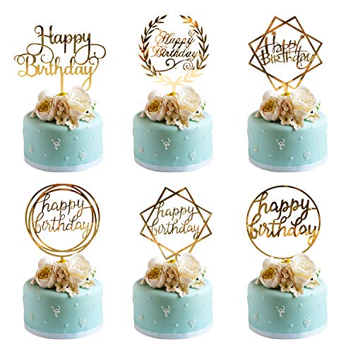 Whaline 6 Pack Happy Birthday Cake Topper Acrylic Cupcake Topper