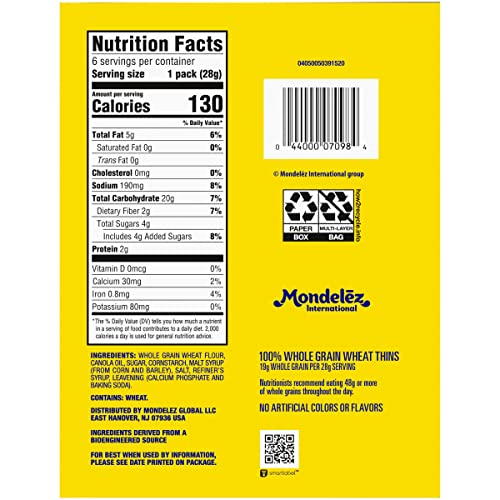 Wheat Thins Original Whole Grain Wheat Crackers, 6 Snack Packs