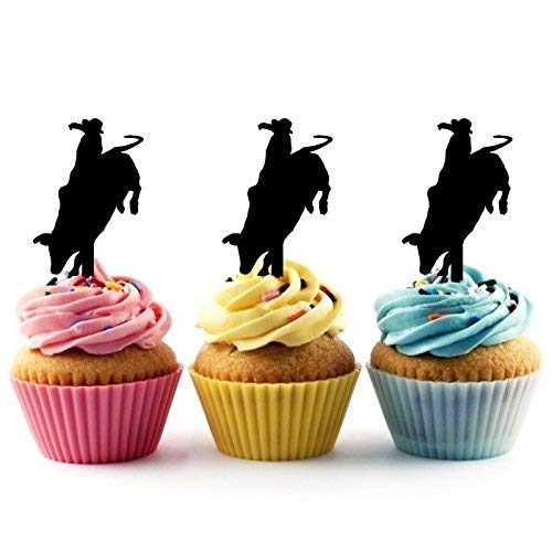 Rodeo Bullfighter Silhouette Acrylic Cupcake Toppers 12 Pcs