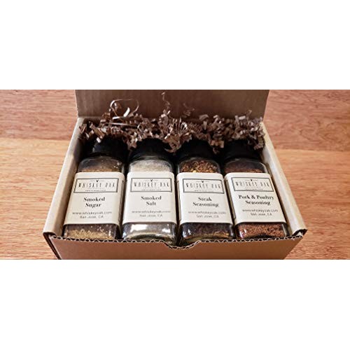 Whiskey Oak Seasonings 4-Jar Gift Box - 11.25 Oz Smoked Salt, Sm