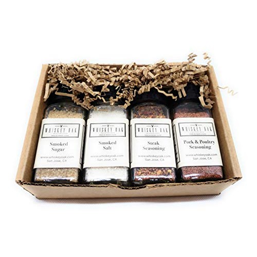 Whiskey Oak Seasonings 4-Jar Gift Box - 11.25 Oz Smoked Salt, Sm