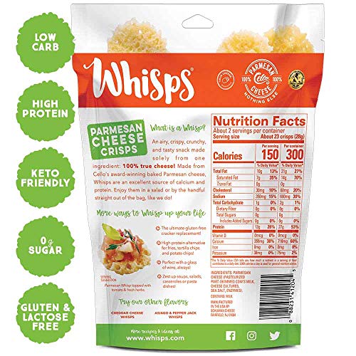 Whisps Parmesan Cheese Crisps | Keto Snack, No Gluten, No Sugar,