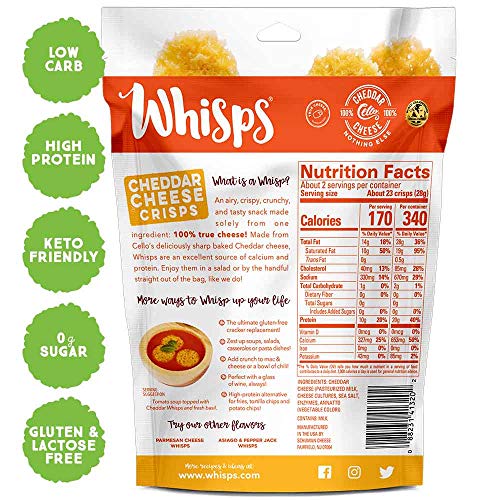 Whisps Cheddar Cheese Crisps | Keto Snack, No Gluten, No Sugar,