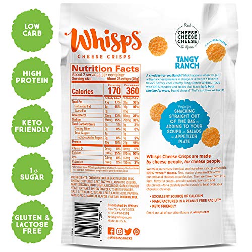 Whisps Tangy Ranch Cheese Crisps | Keto Snack, Gluten Free, Suga