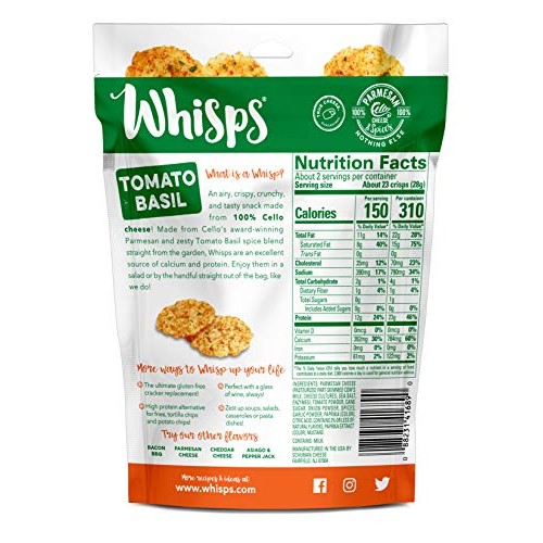 Whisps Tomato Basil Cheese Crisps | Keto Snack, Gluten Free, Sug