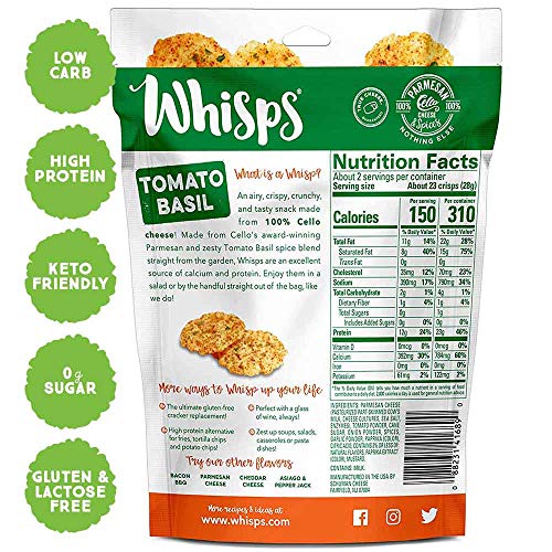 Whisps Tomato Basil Cheese Crisps | Keto Snack, Gluten Free, Sug