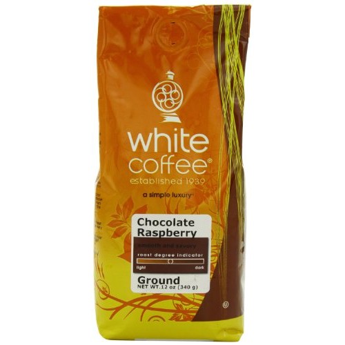 White Coffee Ground Coffee, Chocolate Raspberry, 12 Ounce