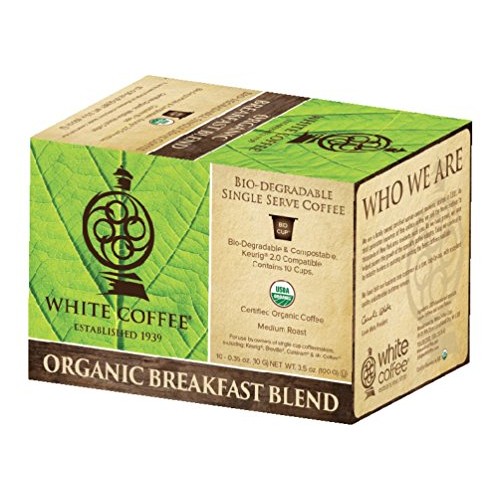 White Coffee Organic Single Serve Coffee, Breakfast Blend, 10 Count