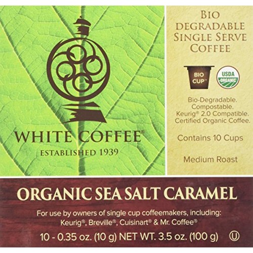 White Coffee Organic Single Serve Coffee, Sea Salt Caramel, 10 C