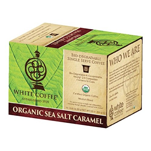 White Coffee Organic Single Serve Coffee, Sea Salt Caramel, 10 C