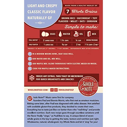 Whole Note Original Waffle Mix, 7-Whole-Grain And Naturally Glut