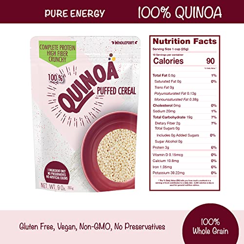 Puffed Quinoa Cereal + Nothing – Vegan – Gluten Free – Non-Gmo –