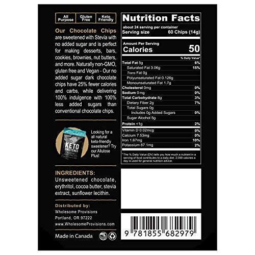 Sugar Free Large Chocolate Chips, Stevia Sweetened, 12 Oz. Value