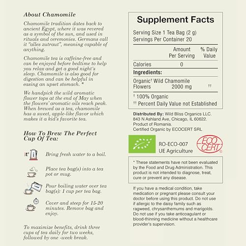 Organic Wild Chamomile Flower Tea - Caffeine Free Herbal Tea - 2...