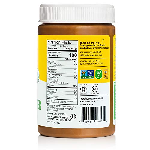 Wild Friends Foods Organic Honey Sunflower Butter, 16oz Jars, Gl...