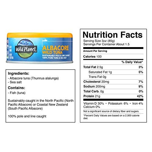 Wild Planet Albacore Wild Tuna, Sea Salt, Keto And Paleo, 3Rd Pa