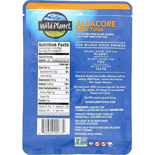 Wild Planet Albacore Wild Tuna, Sea Salt, Pouch, Keto And Paleo,
