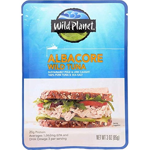 Wild Planet Albacore Wild Tuna, Sea Salt, Pouch, Keto &Amp; Paleo, 3