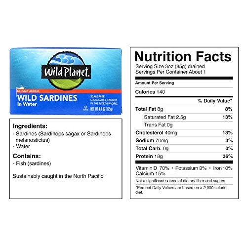 Wild Planet Sardines In Water, No Salt Added, Keto And Paleo, 4.