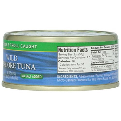Wild Planet Wild Albacore Tuna, No Salt Added, 5 Oz
