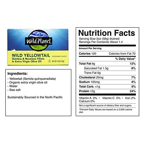 Wild Planet Wild Yellowtail Fillets In Organic Extra Virgin Oliv