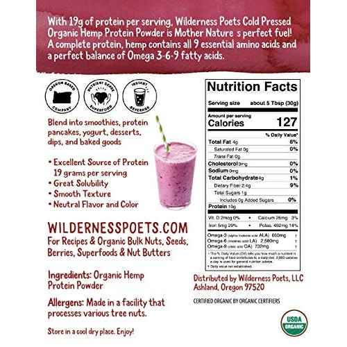 Wilderness Poets, Cold Pressed Organic Hemp Protein Powder, 19 G