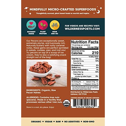 Wilderness Poets, Fancy Mammoth Pecan Halves - Organic, Raw, Lar...