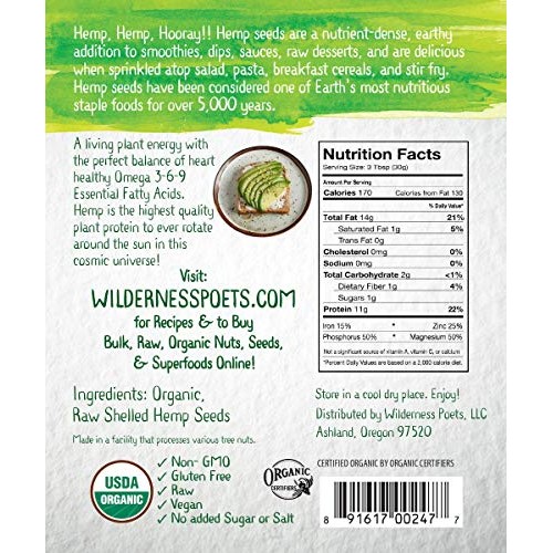 Wilderness Poets Hulled Hemp Seeds, Organic Raw Hemp Hearts 32