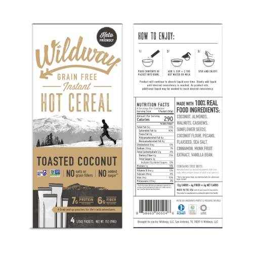 Wildway Keto, Vegan Hot Cereal | Toasted Coconut | Certified Glu...