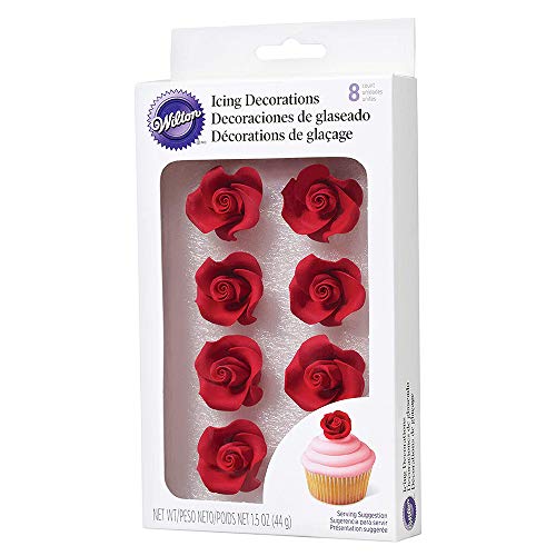 Red Icing Roses 1.25 Inch, 8 Count
