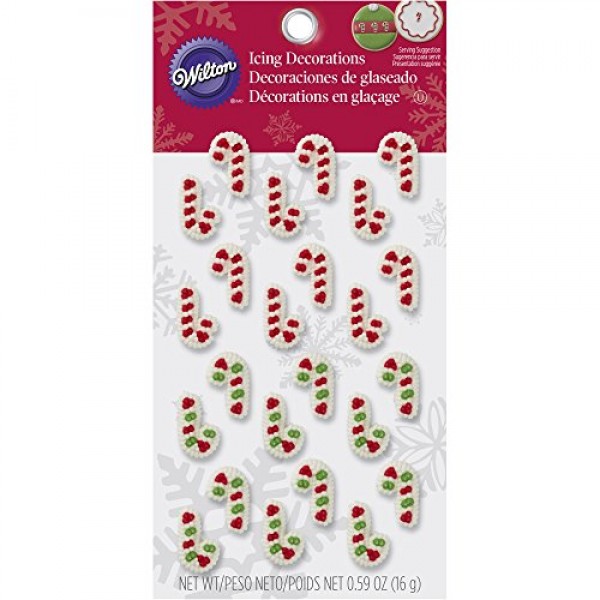 Wilton Mini Candy Cane Edible Cupcake Toppers, red, green