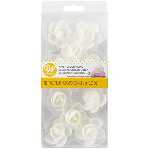 Wilton White Rose Wafer Icing Decorations, 0.35 Oz. 10 Pieces
